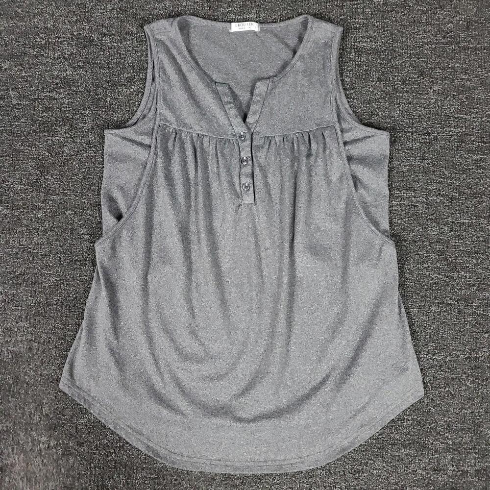 Ekouaer Top Womens Small Gray Sleeveless Minimalist Casual Stretch V Neck Shirt